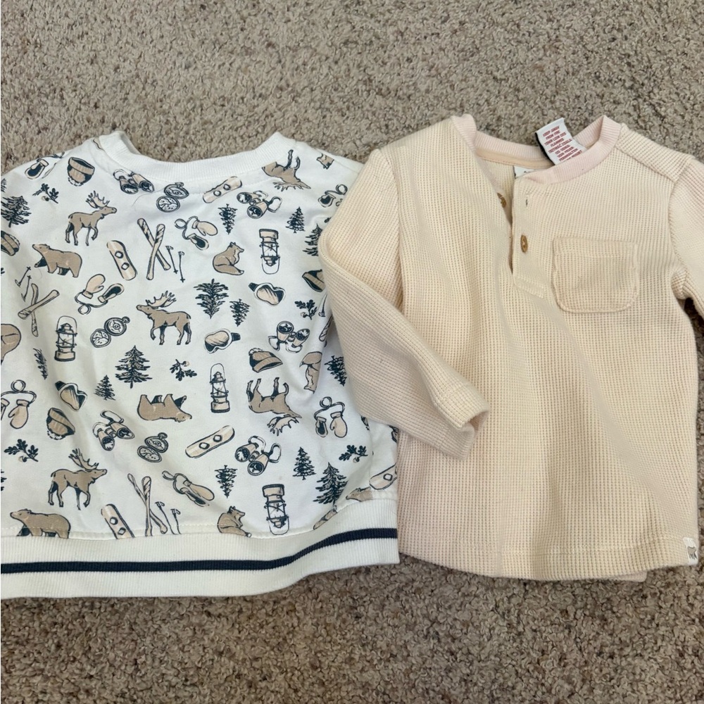 Set Of 2 Boys Long Sleeve Shirts Sweatshirt Aspen 12 Months Super Soft